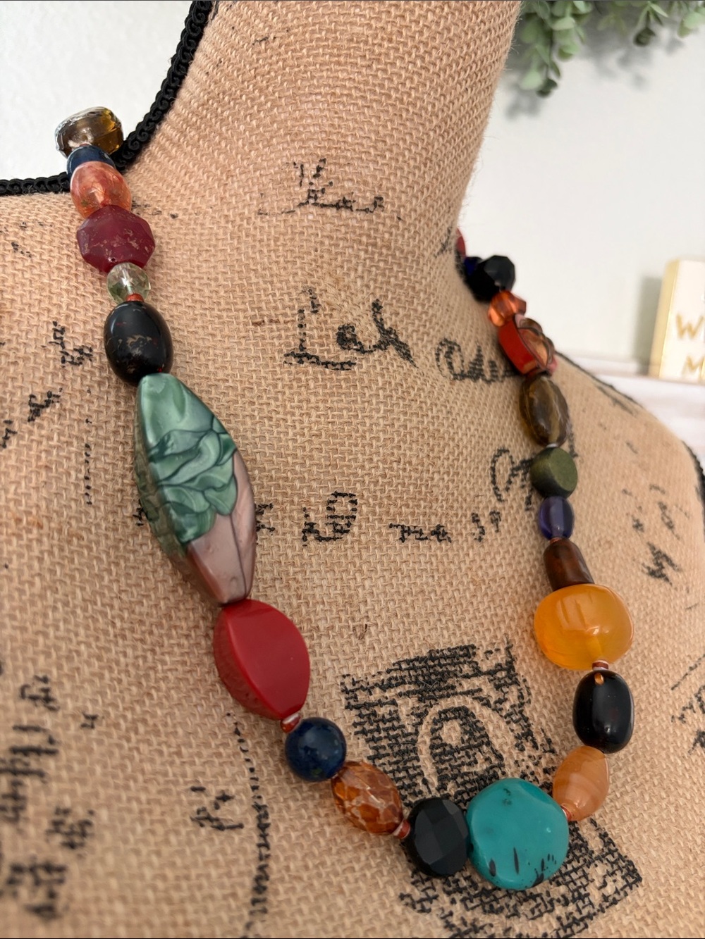 Chico's Multicolor Statement Bead Necklace with Turquoise Focal